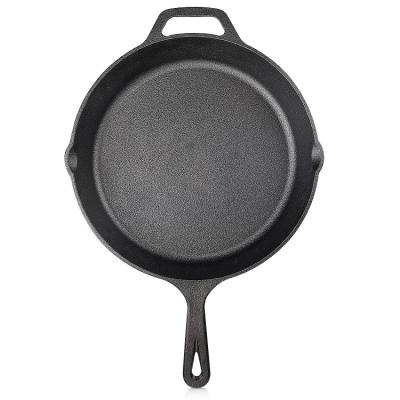 China Pre-Seasoned Cast Iron Durable Non-Stick Wok Pan Flat Bottom Cookware Large Skillet Pan for sale