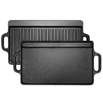 China Sustainable Solution Cast Iron Amazon Reversible Roasting BBQ Grill Pan For Amazon Rectangular Flat Griddle for sale