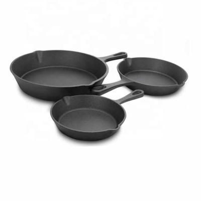 China Amazon Solution Sustainable Vegetable Oil 3 Pcs Cast Iron Frying Pan Set for sale