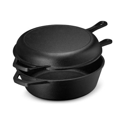 China 3 Quart Pre-Seasoned Sustainable Cooking Pot Camping Kitchen Cookware Casserole Frying Pan Skillet Set Double Cast Iron Camp Dutch Oven for sale