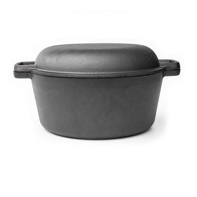 China Preseasoned Sustainable Cast Iron Dutch Oven With Pan Lid 2 In 1 Cookware Set Outdoor Campfire Cooking Soup Pot With Grilling Pan for sale