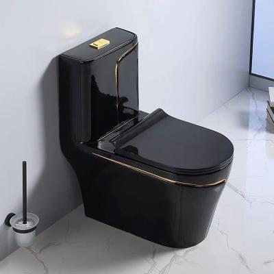 China Double-flow China Sanitary Ware Ceramic Bidet Wash Down Bathroom Black Modern Luxury Super Swirl One Piece Toilet Bowl for sale