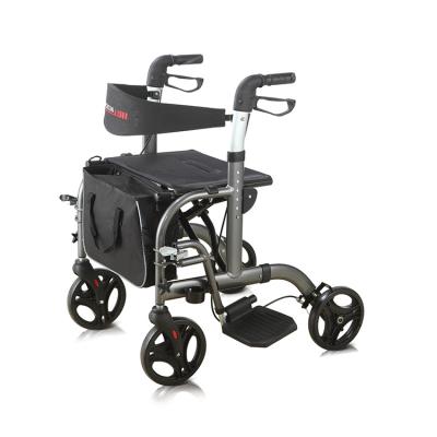 China New Design Adjustable 8 Inch PVC Rolls Aluminum Rollator Walker With Seat And Bag for sale