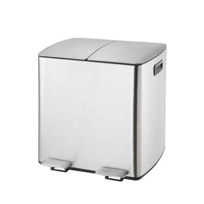 China 60L 2 Compartments Sustainable Waste Food Compost Recycle Bin / Home Kitchen Stainless Steel Recycling Bins for sale