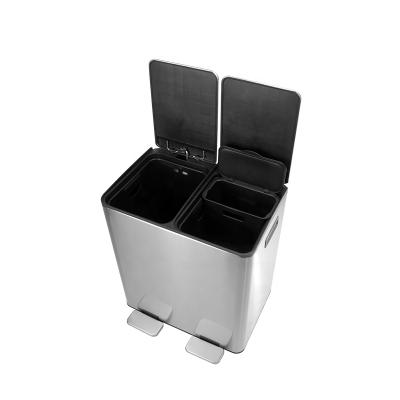 China Durable Polishing Foot Pedal 60L Stainless Steel Garbage Bin Large Fingerprint Heavy Duty Commercial Recycling Bin for sale