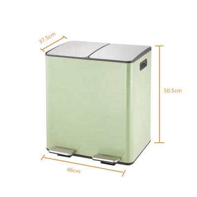 China Sustainable Place Airport Green Color Indoor Large Size Recycle Bin Space Saving Waste Classification Two Pedal Recycling Bin for sale