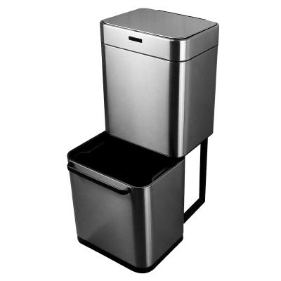 China Separate Automatic Household Viable Waste Recycling Bin With Large Size Wheels 50L Muti Drawer Sensor Recycle Bin for sale