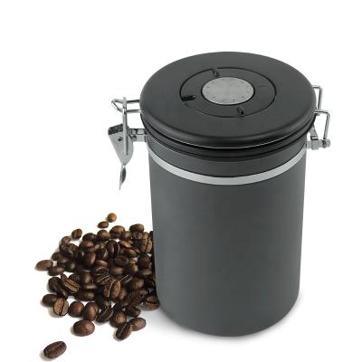 China Freshness Preservation Kitchen Storage Coffee CO2 Canister With Valve And Spoon/Stainless Steel Round Shape Airtight Coffee Container for sale