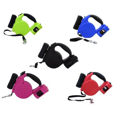 China High Quality Sustainable Outdoor Cheap PET Running Automatic 3 Accessories In 1 Dog Led Retractable Leash With Flashlight for sale