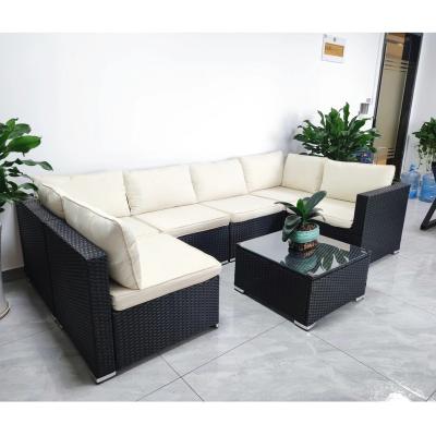 China Modern Outdoor Rattan Garden Furniture Wicker Garden Plastic Outdoor Plastic Sofa Set Gray for sale