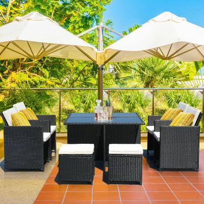 China Eco-freindly factory delivery furniture outdoor rattan dining tables and chairs waterproof patio garden set for sale