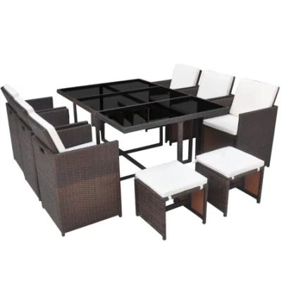 China Modern Rectangular 8 Person Rattan Dining Set With Cushions for sale