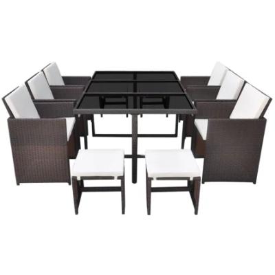 China Modern 10 Person Long Rectangular Rattan Dining Set With Cushions for sale