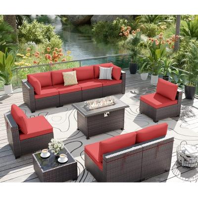 China Modern Rattan Furniture Multifunctional Wicker Pit Table Set Outdoor Patio Furniture Set for sale