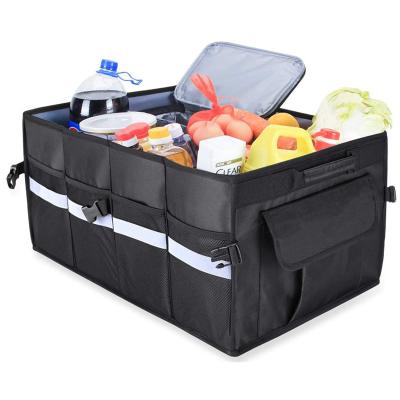 China Durable Collapsible Folding Backseat Car Organizer Storage Bag Eco-Friendly Cargo Storage Bag Car Trunk Organizer for sale