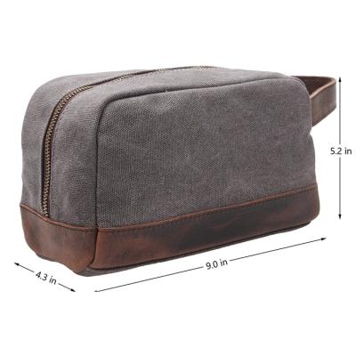 China NATIONAL High Quality Canvas Men's Gift Vintage Leather Father's Toiletry Travel Bag Shaving Dopp Kit for sale