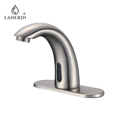 China Commercial Touchless Deck Mount Water Mixer Tap Automatic Sensor Metered Electric Bathroom Sink Faucet With Hole Cover Hands Free for sale