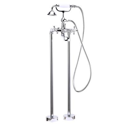 China Cupc Clawfoot 2 Slide Bar Freestanding Two Handle Shower Faucets Tub Filler With Hand Held Shower Diverter for sale