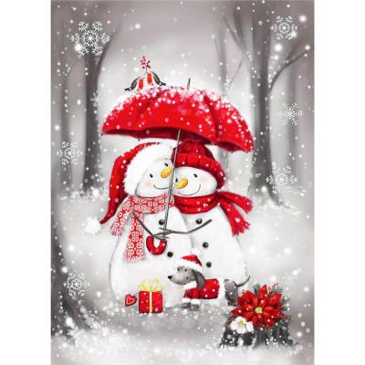 China Environmental Materials Factory Supply Wall Decor Canvas Painting Snowman Lover Under The Umbrella Diamond Embroidery Home Art for sale