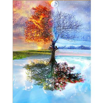 China Decoration Factory Supplier Full Drill Square Four Seasons Trees DIY 5D Diamond Painting Tree Still Life for sale