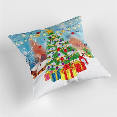 China New Decorative Anti-Static Sublimation Diamond Art Pillow Case Colorful Diy Crafts Christmas Tree Cushion Cover for sale