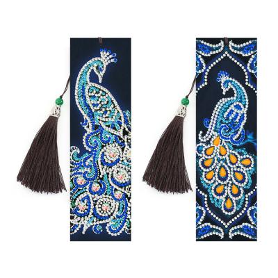 China Custom Peacock Diamond Bookmark Set With Tassels 2021 Hot Sale Modern 5D Diy Christmas Gift for sale