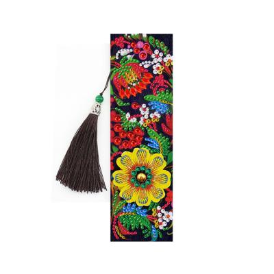 China Modern High Quality Tassel Opener 5D DIY Diamond Painting Leather Bookmark with Special Shaped Gem for sale