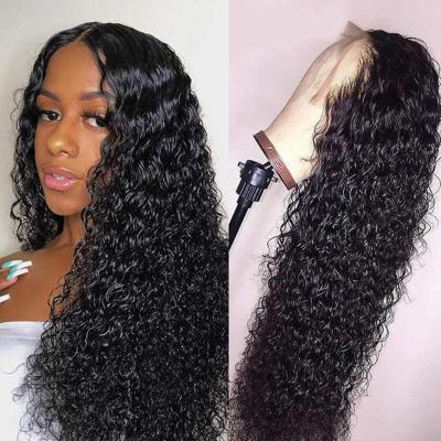 China Body Wave Black Curly Peruvian Human Hair Wigs Transparent Lace Front Wigs With Baby Hair for sale