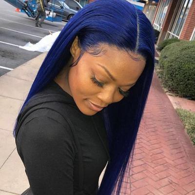 China Bob Colored Wigs Human Hair Lace Front Blue Lace Front Wigs Pre Plucked Hairline for sale