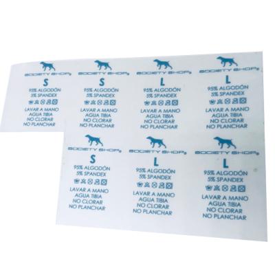 China Customized Washable High Quality Size Labels Clothing Hot Press Stickers Washing Care Label Printer T-shirt Neck Labels for sale