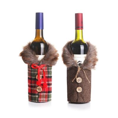 China 2022 Fabric Merry Christmas Ornaments Christmas Gift Lattice Wine Bottle Cover Toy Home Decorations Christmas Decoration Supplies for sale