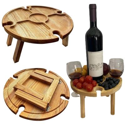 China Easy Carry Outdoor Wooden Folding Picnic Table with Glass Rack 2 in 1 Wine Glass Rack Increasing Camping Garden Around Wine Desk Table for sale