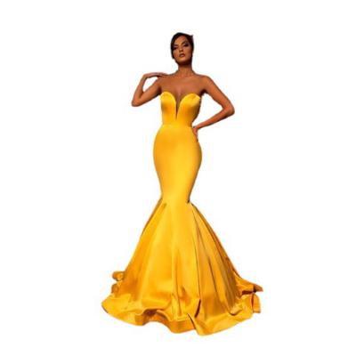 China Breathable Mermaid Banquet Women's Day Formal Bridal Formal Evening Long Wedding Dress Full Dressing Gown Evening Dress Yellow for sale