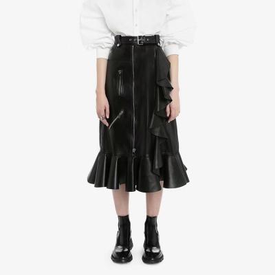 China 2021 Summer New Fashion Locomotive Long Breathable Commuter Skirt Zipper Ruffle Quilting Skirt With Belt Women for sale