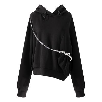 China Waterproof 2021 autumn and winter new style women's casual long sleeve sweater retro pocket western chain hooded bag all-match bag for sale