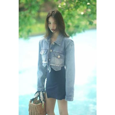 China 2022 new ladies long sleeve tassel denim jacket female breathable popular bright pink short denim jacket for sale