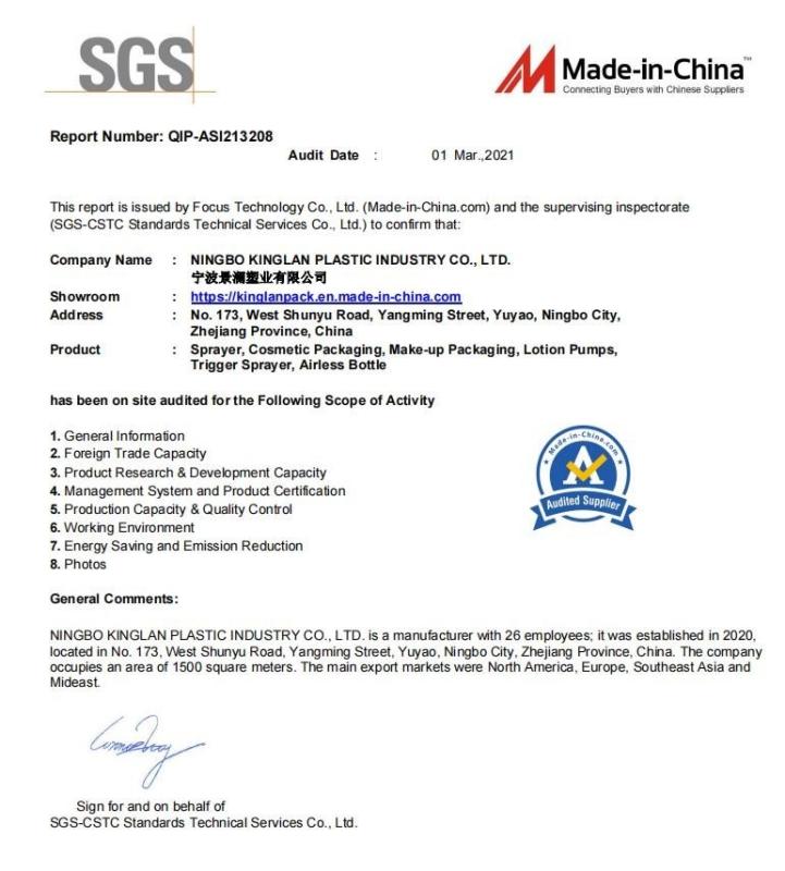 SGS - Ningbo Kinglan Plastic Industry Co., LTD