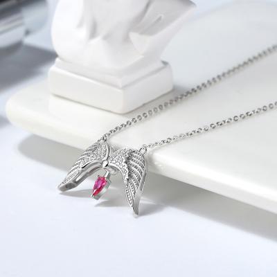 China FASHIONABLE Pendant 925 Sterling Silver Charm Necklace Women Heart Angel Wings Zircon Necklace Jewelry CZ Designer RINNTIN SN292 for sale