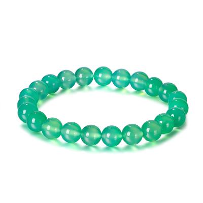 China RINNTIN GMB17 Natural Green Agate Stone 8mm Crystal Round Beads Stretch Bracelet 7.5 Inch Unisex for sale