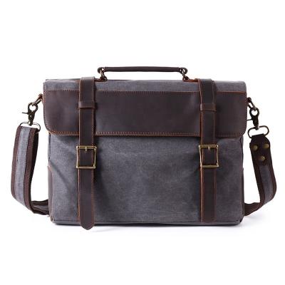 China Vintage PU+canvas Leather Laptop Satchel Messenger Shoulder Bag Business Briefcases For Men for sale