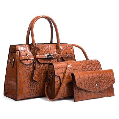 China 2022 New Designer PORTABLE Crocodile Pattern PU Fashion Trend Women's Leather Handbag Cross - Body Bag Clutch Purse Three-Piece Set for sale