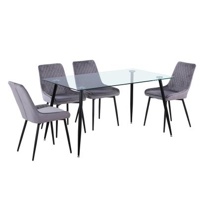 China Modern Glass Top Dining Table Set Restaurant Cheap Furniture Dining Room Set With Metal Legs for sale