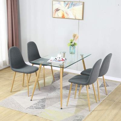 China Furniture Glass Top Home Kitchen Modern Glass Dining Table Set with Rectangle Glass Top and Transfer Metal Wood Printed Legs for sale