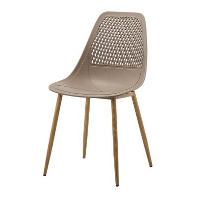 China Home Furniture Modern Good Selling Armless Plastic Mesh Back Design Dining Chair With Transfer Printing Metal Legs for sale