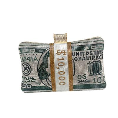 China Lady Coin Purse 2021 Newcomers Dollar Bill Purse Crystal Money Bag Rhinestone Bling Money Clutches for sale