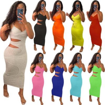 China 2021 summer new fashion QUICK DRY sexy body sleeveless casual dress hollowed out sexy scam dress maxi long for sale