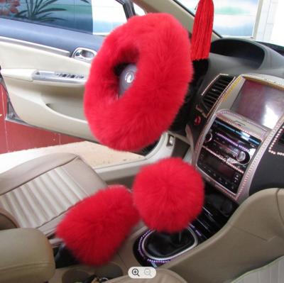 China Winter trend 2021 fashion wool steering wheel cover plush fur car cover three-piece pure leather factory wholesale for sale