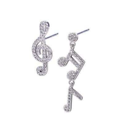 China Ethnic Asymmetric design earrings full diamond note earrings high-end simple earrings for sale