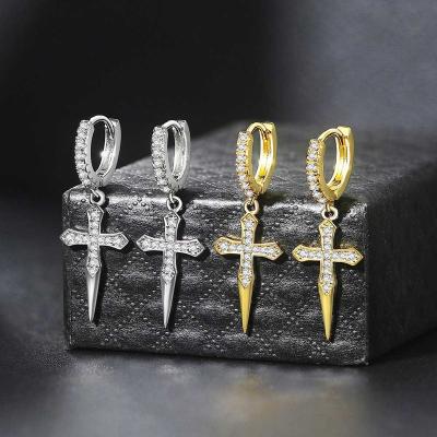 China Office/Wholesale Brass Cross Earrings Jewelry New Fashion Zircon Earrings Jewelry Career Shiny Round Earrings for sale