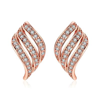 China Office/new career fashion shape angel wing stud earrings copper plating rose gold zircon earrings wholesale for sale